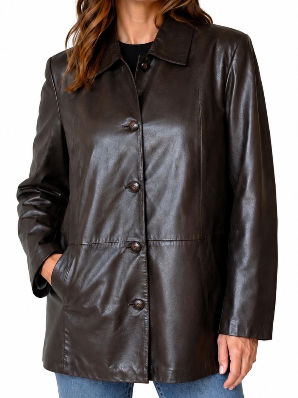 Bernardo Collection brown genuine leather coat women’s small